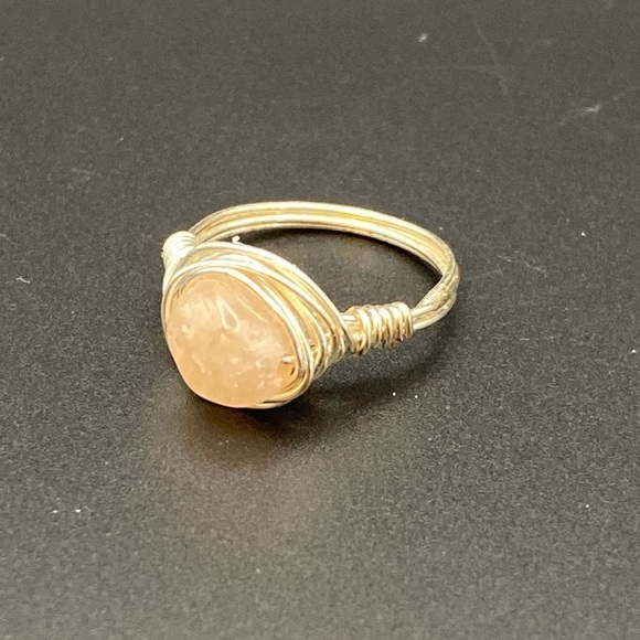 Silver Plated Wire Wrapped Ring with Rose Quartz Stone - Picture 3 of 8